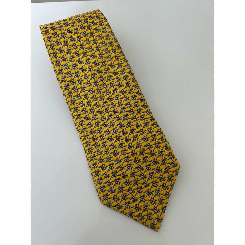 Robert Talbott Necktie Yellow Classic Silk Grasshopper Insect Print USA Made